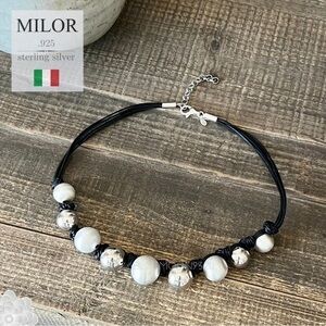 MILOR Necklace Vintage 925 Sterling Silver Ball and Black Leather Cord Italy EVC